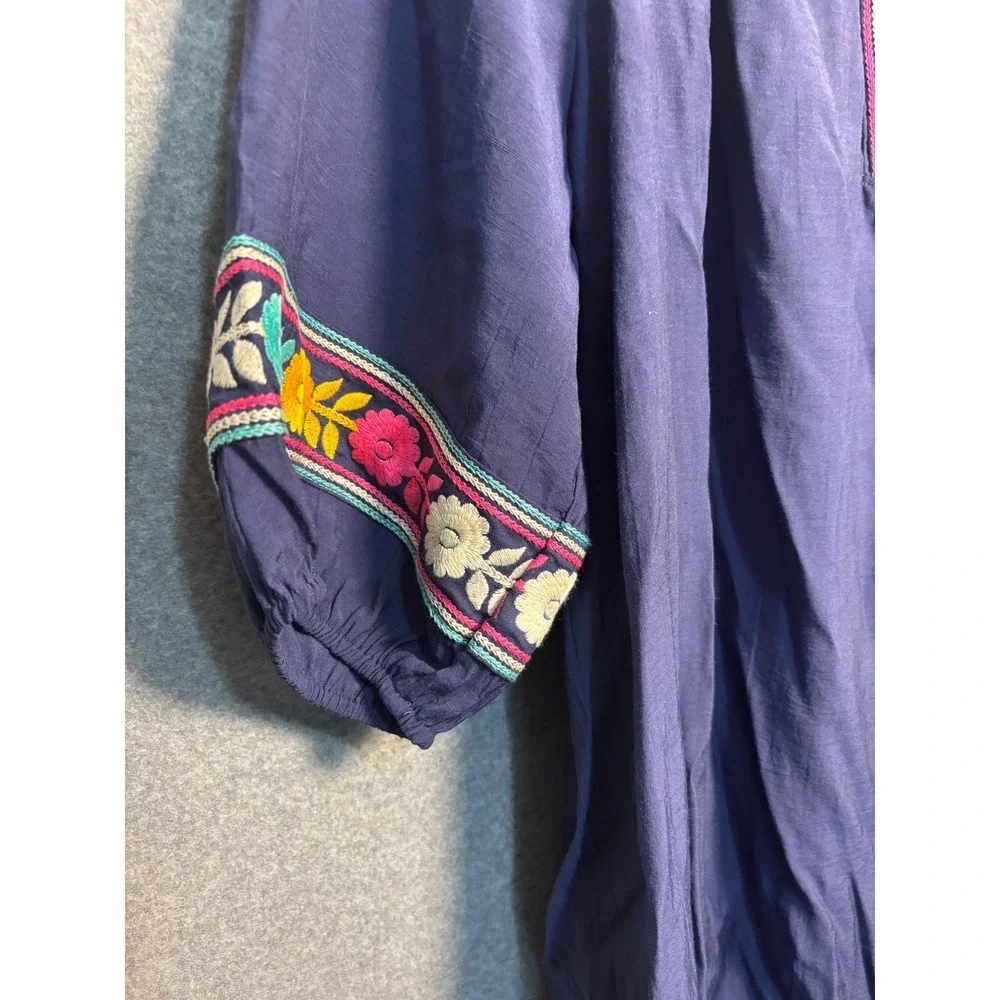 The Pioneer Woman Embroidered Boho Peasant Dress XL Navy Floral Folk Cottagecore